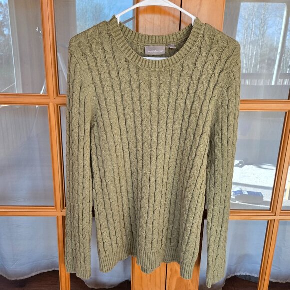 Women's Croft and Barrow Sweater Green Crew Neck Large Cable Style [A] - Picture 1 of 7